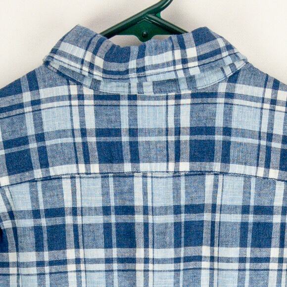 Cremieux Linen Blend Shirt Men's Small Button-Up Short Sleeve Blue Plaid - Picture 11 of 12